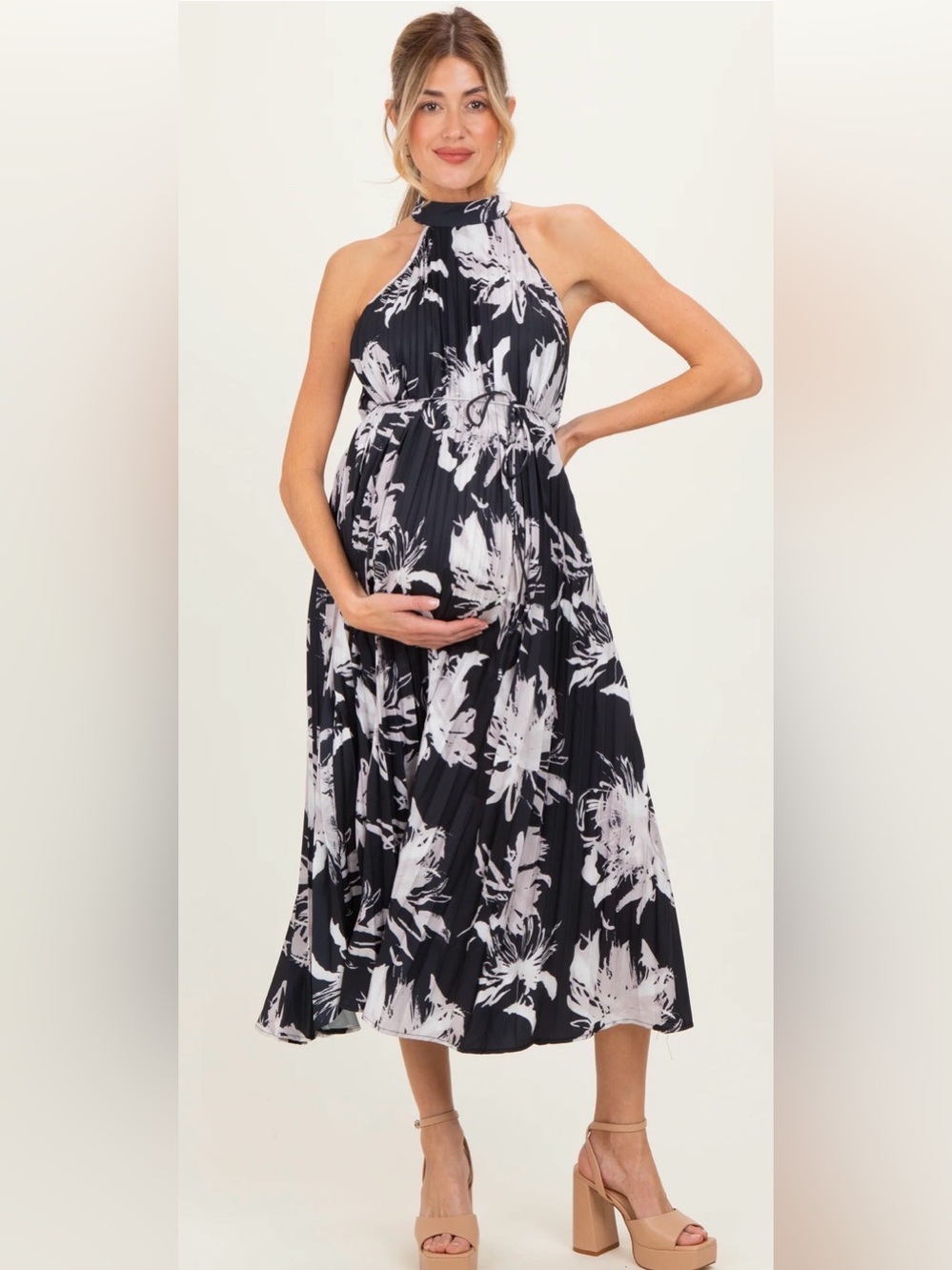 Pinkblush Floral Maternity Maxi Dress in Black and White